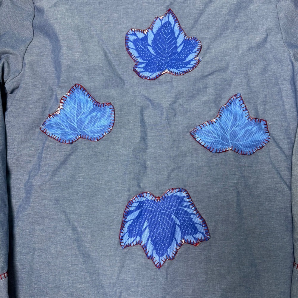 Vintage Dickies Chambray Embroidered Button Down Top Chickens Blue Grannycore - Picture 4 of 8